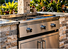 Outdoor specialty cooking station in a coastal Florida outdoor living setting — illustrative design image